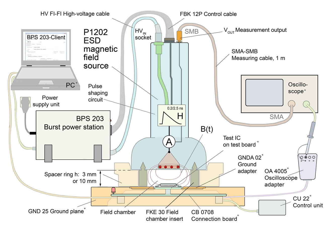 Measurement assembly with P1202 L-ESD 
(The devices marked * are not includedin the scope of delivery.)
